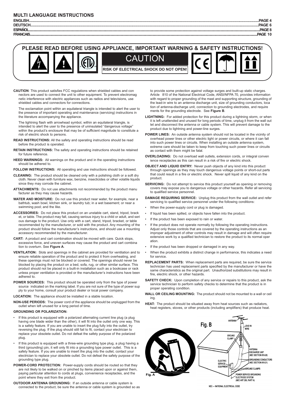 Caution, Multi language instructions | Gemini MM-03 User Manual | Page 2 / 12