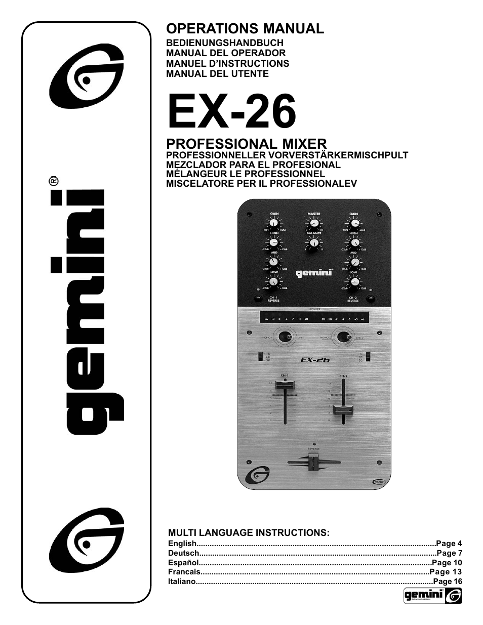 Gemini EX-26 User Manual | 19 pages