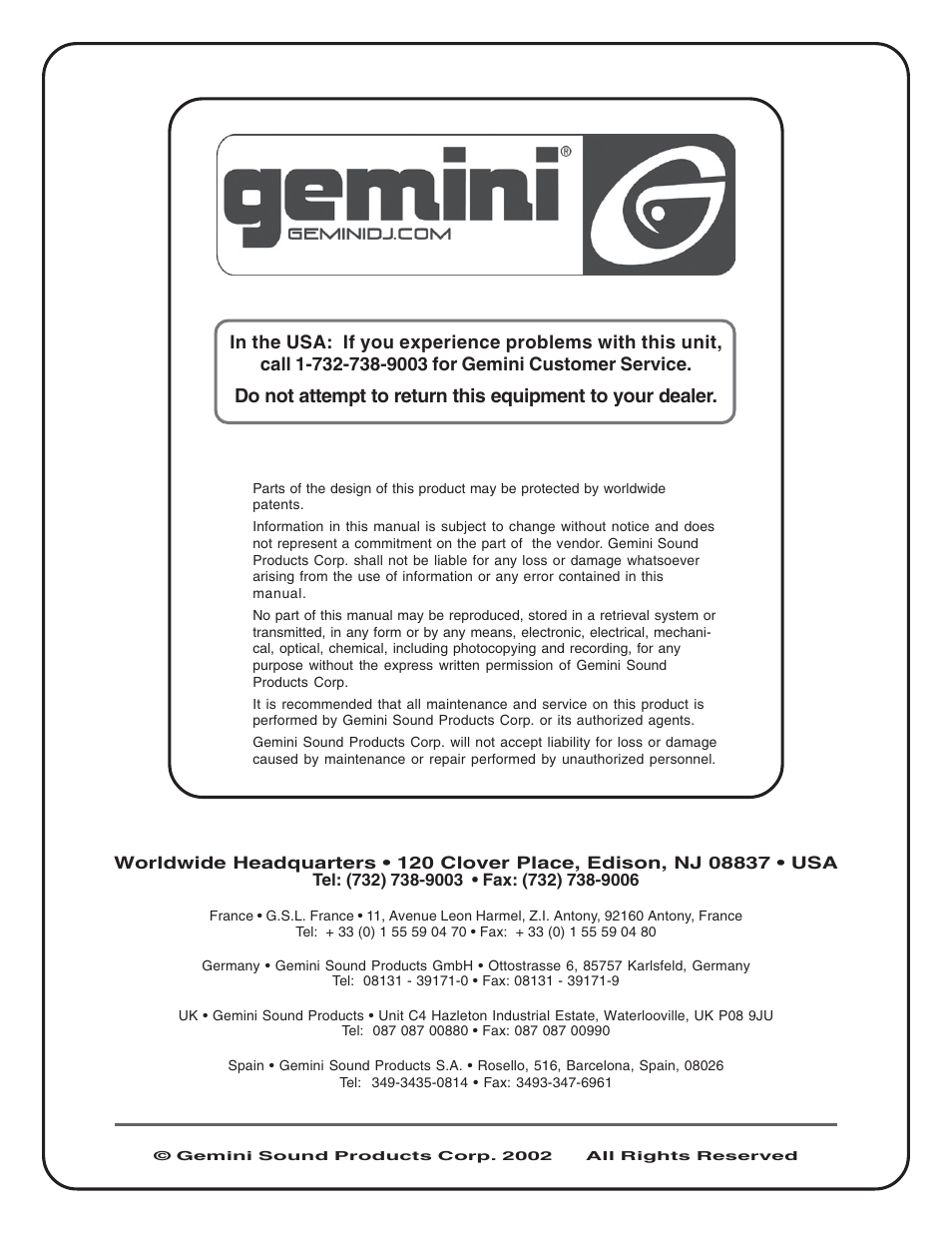 Gemini XL 500 II XL-500II User Manual | Page 12 / 12