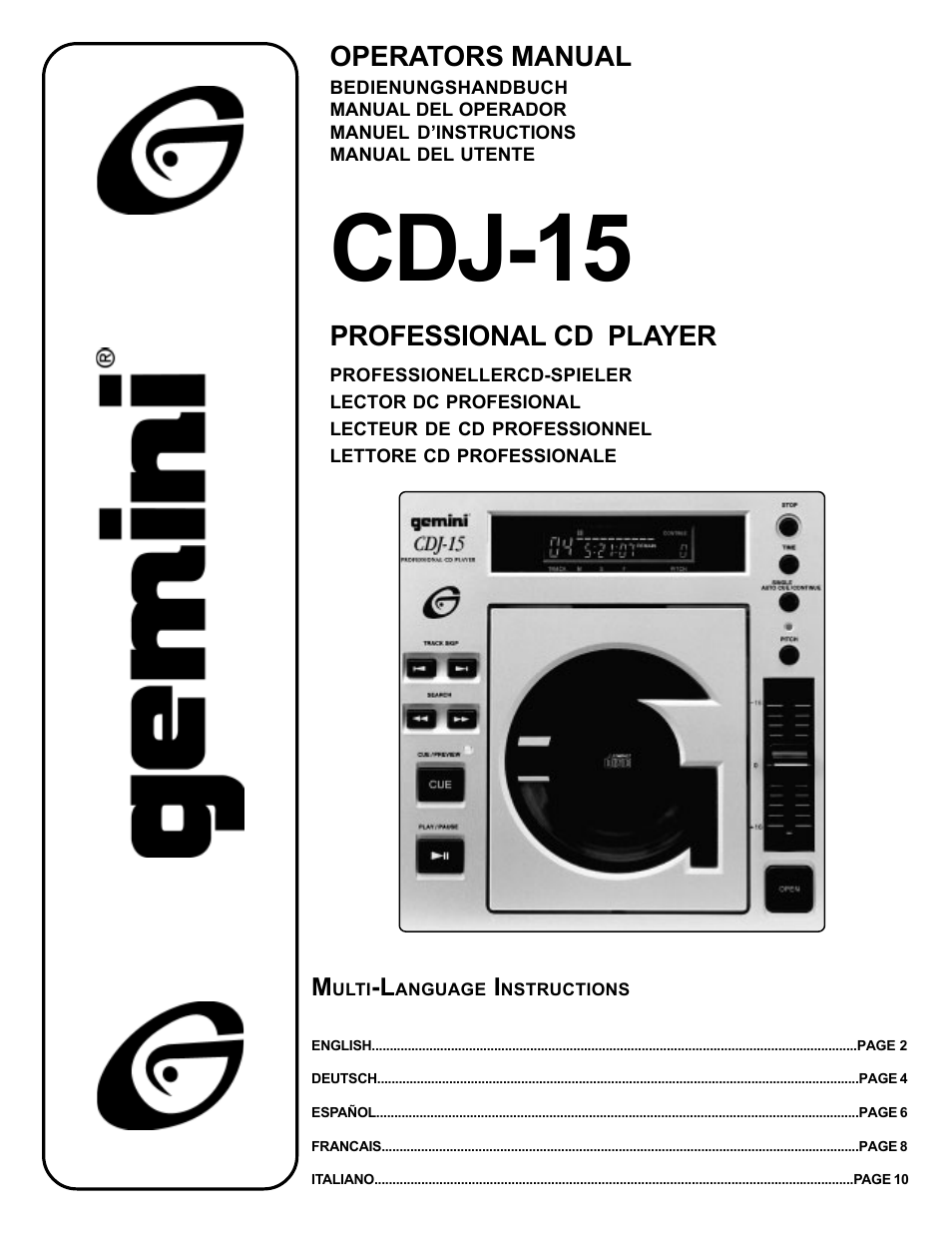 Gemini CDJ-15 User Manual | 13 pages