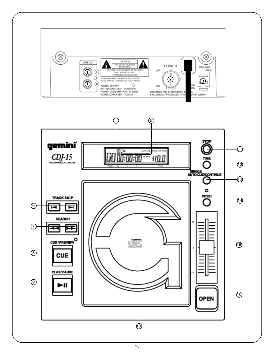 Gemini CDJ-15 User Manual | Page 2 / 13