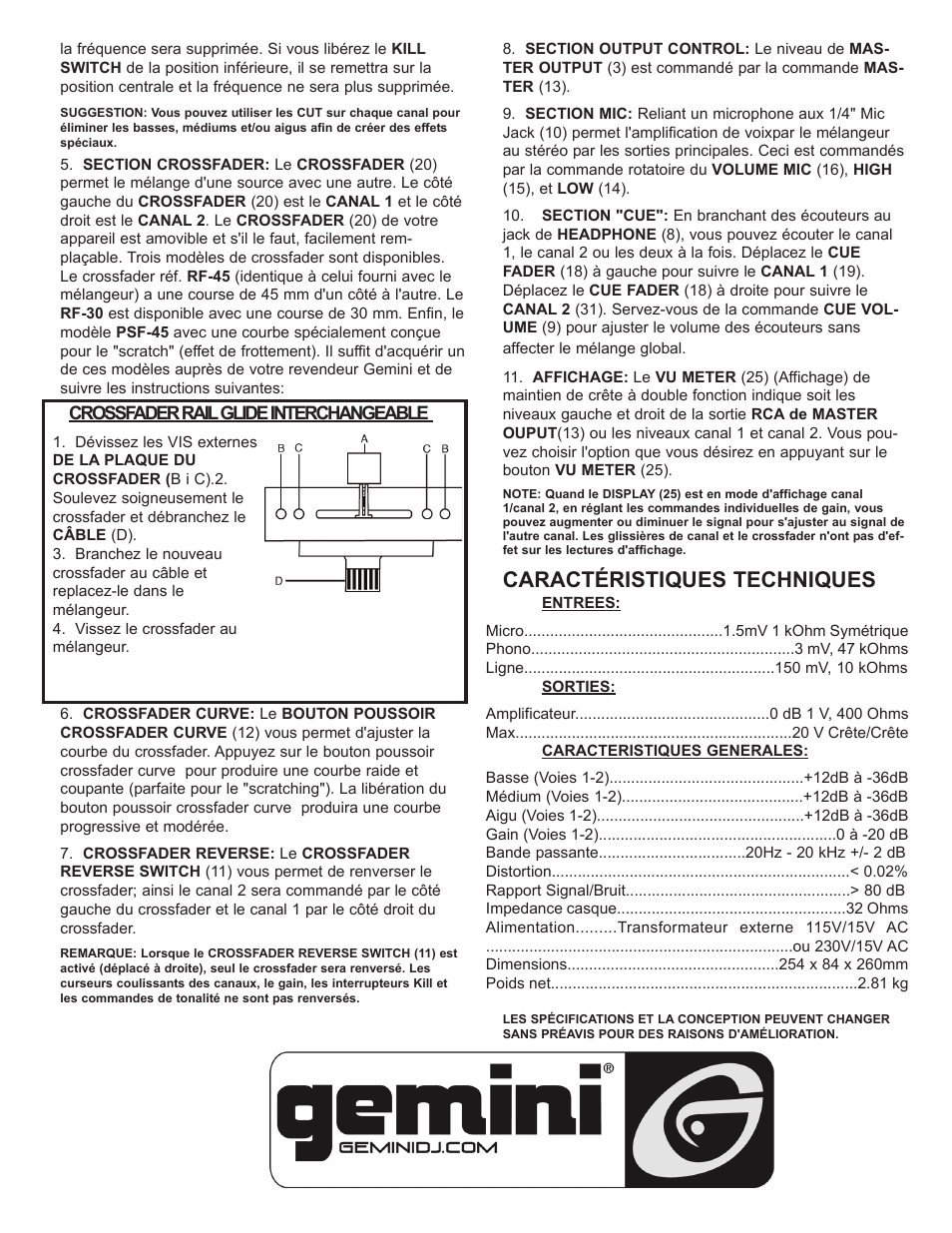 Caractéristiques techniques | Gemini IPMX User Manual | Page 11 / 12