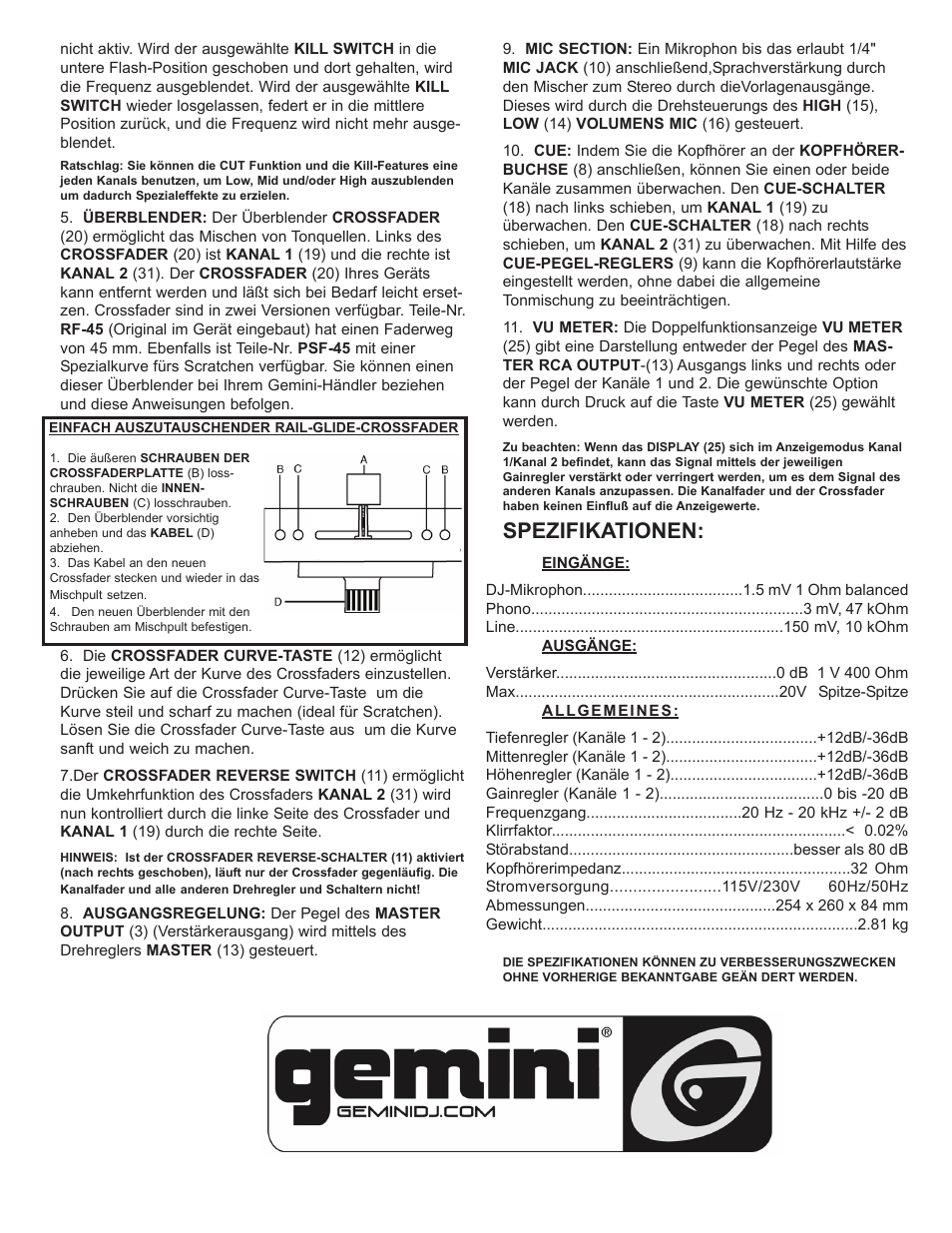 Spezifikationen | Gemini IPMX User Manual | Page 7 / 12