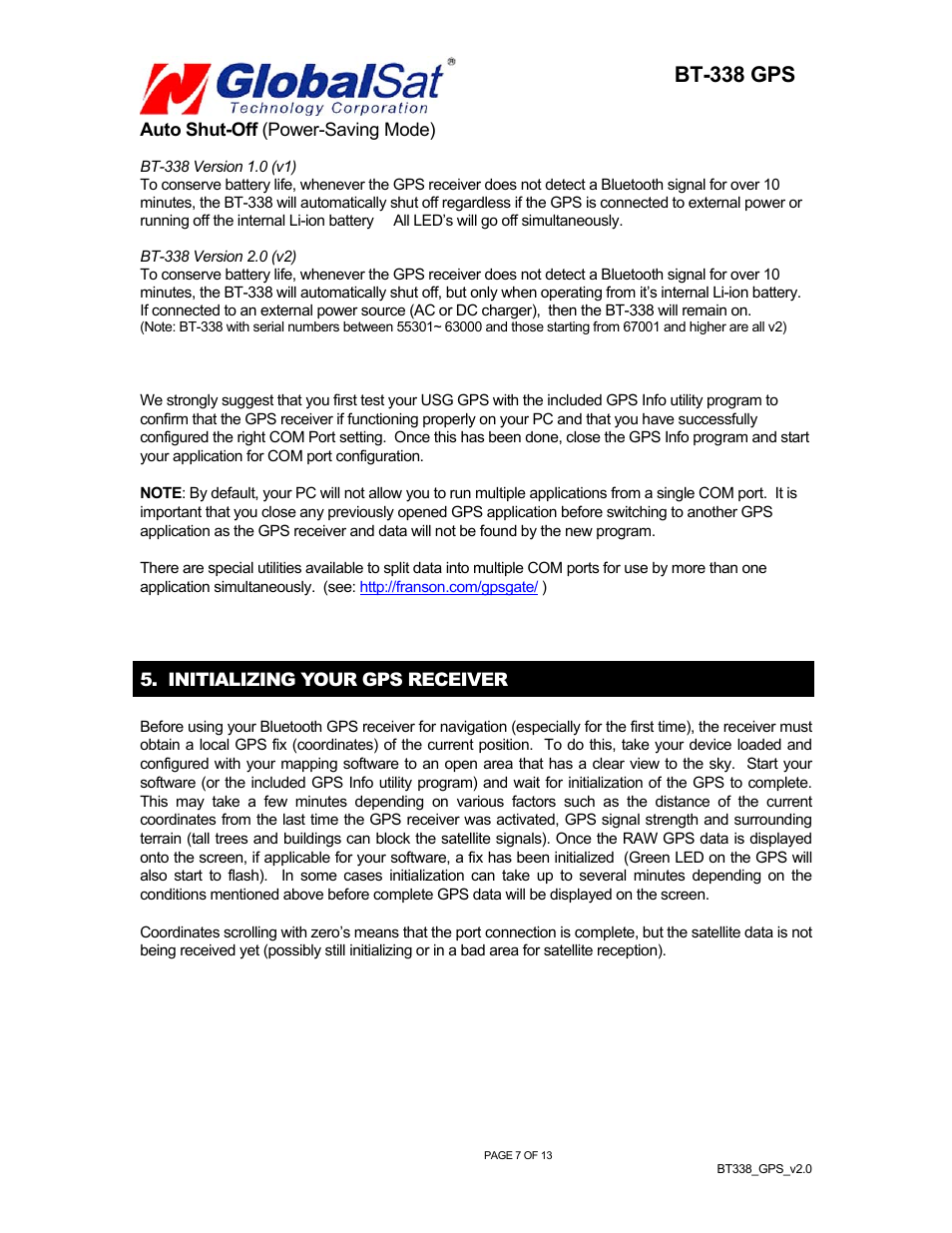 Bt-338 gps | Globalsat Technology BT-338 User Manual | Page 8 / 14