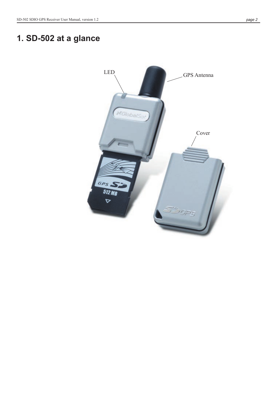 Sd-502 at a glance | Globalsat Technology SD-502 SDIO User Manual | Page 2 / 12