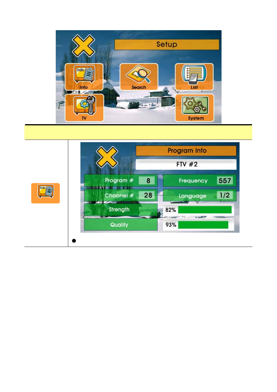 Setup screen | Globalsat Technology GTV-580 User Manual | Page 47 / 54