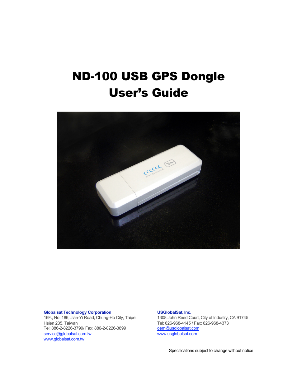 Globalsat Technology USB GPS Dongle ND-100 User Manual | 13 pages