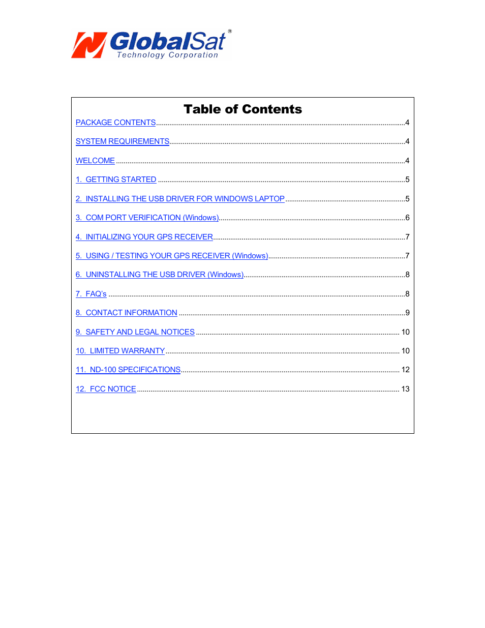 Globalsat Technology USB GPS Dongle ND-100 User Manual | Page 3 / 13