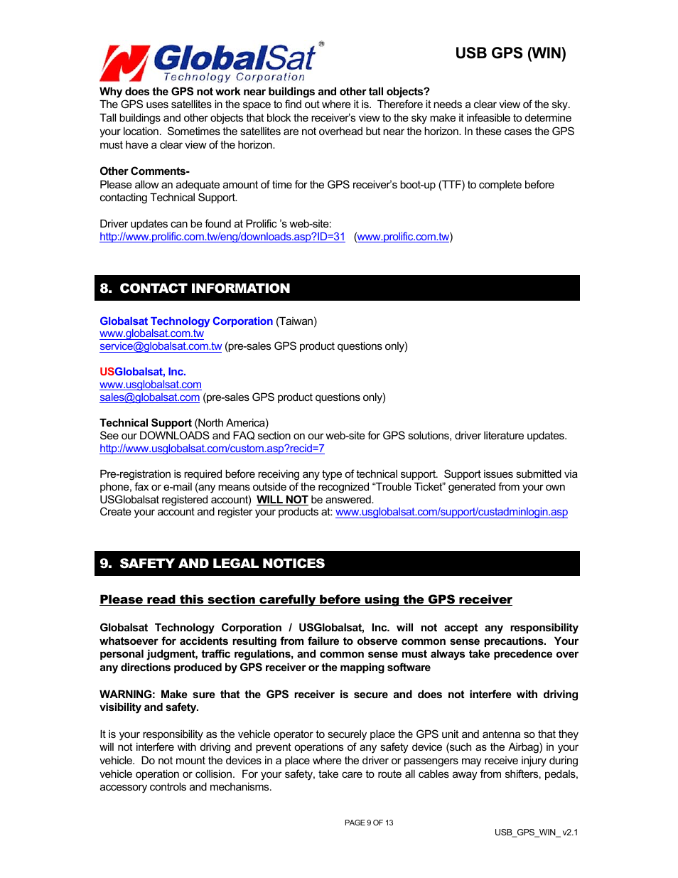 Usb gps (win) | Globalsat Technology Globalsat BU-303 (SiRF II) User Manual | Page 10 / 14