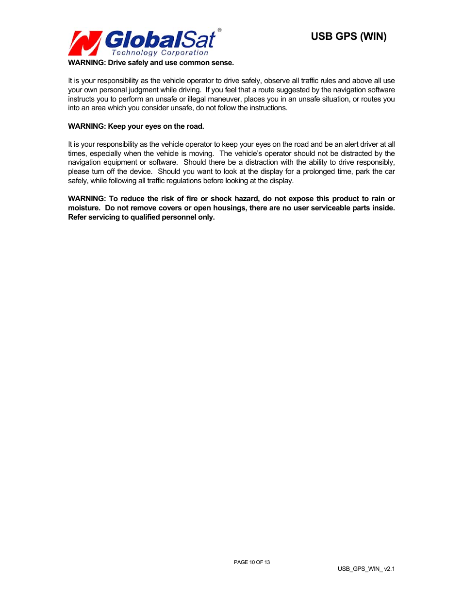 Usb gps (win) | Globalsat Technology Globalsat BU-303 (SiRF II) User Manual | Page 11 / 14