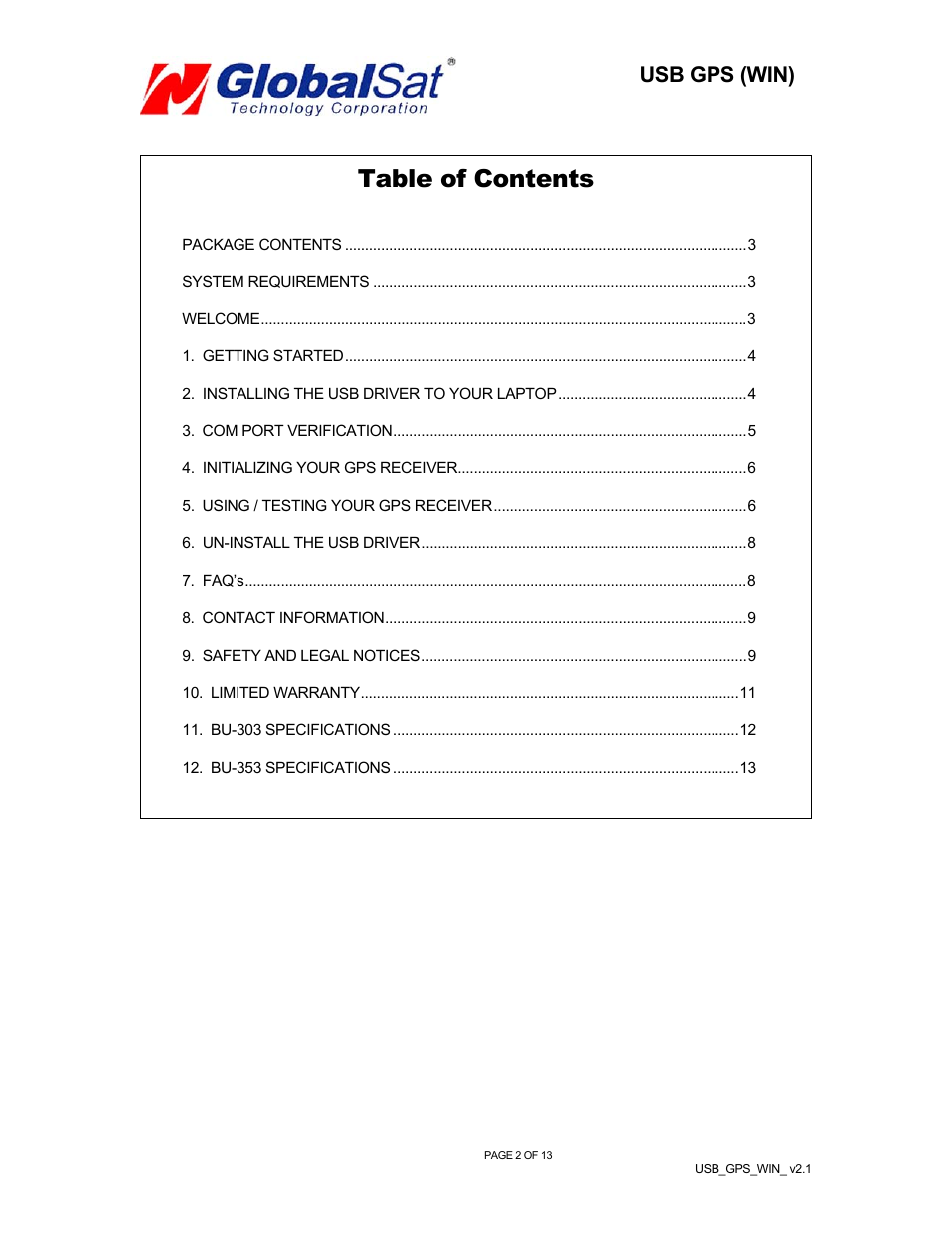 Globalsat Technology Globalsat BU-303 (SiRF II) User Manual | Page 3 / 14
