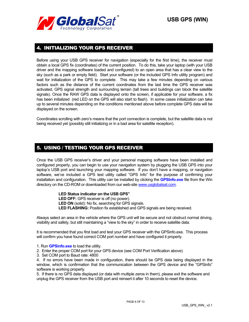 Usb gps (win) | Globalsat Technology Globalsat BU-303 (SiRF II) User Manual | Page 7 / 14