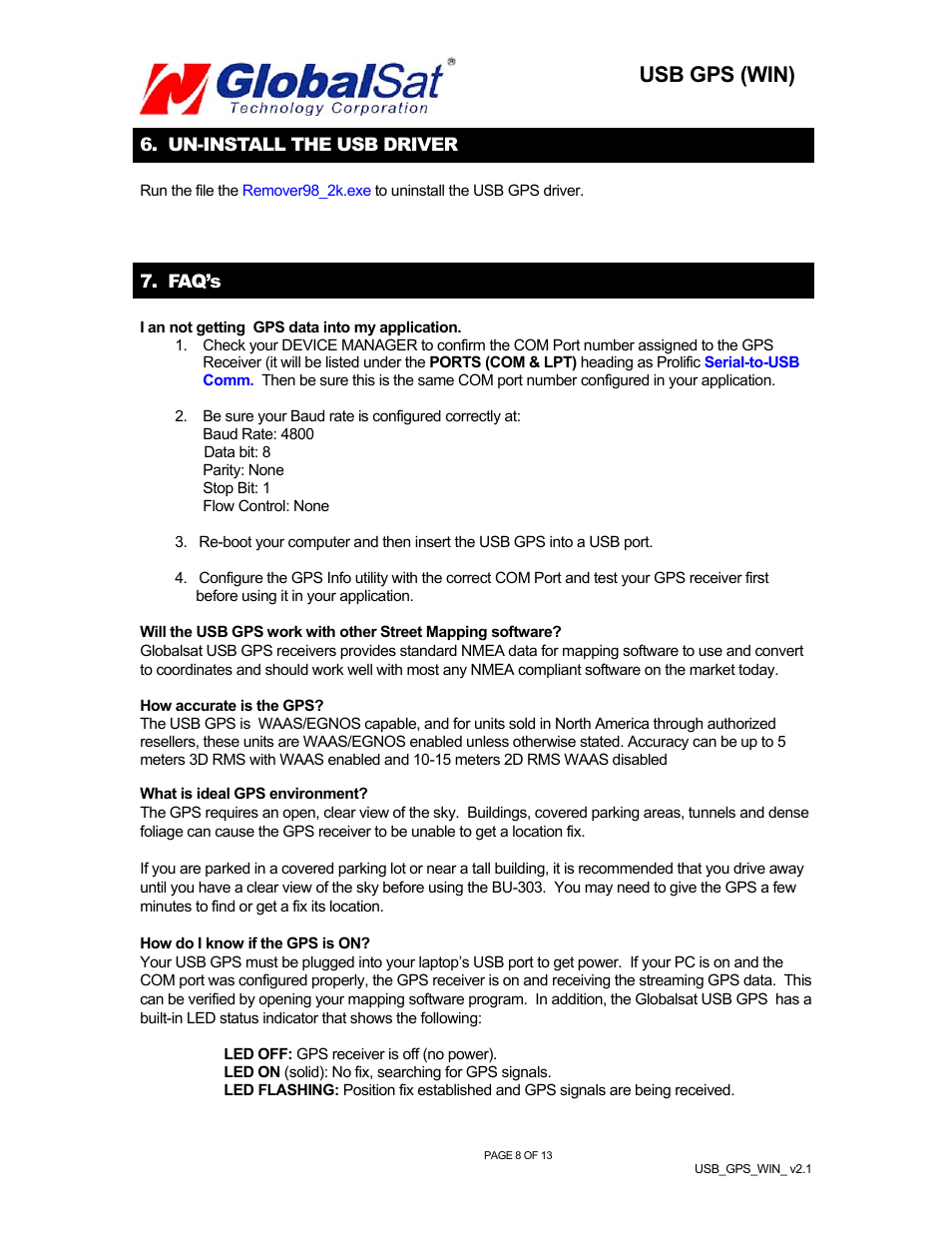 Usb gps (win) | Globalsat Technology Globalsat BU-303 (SiRF II) User Manual | Page 9 / 14