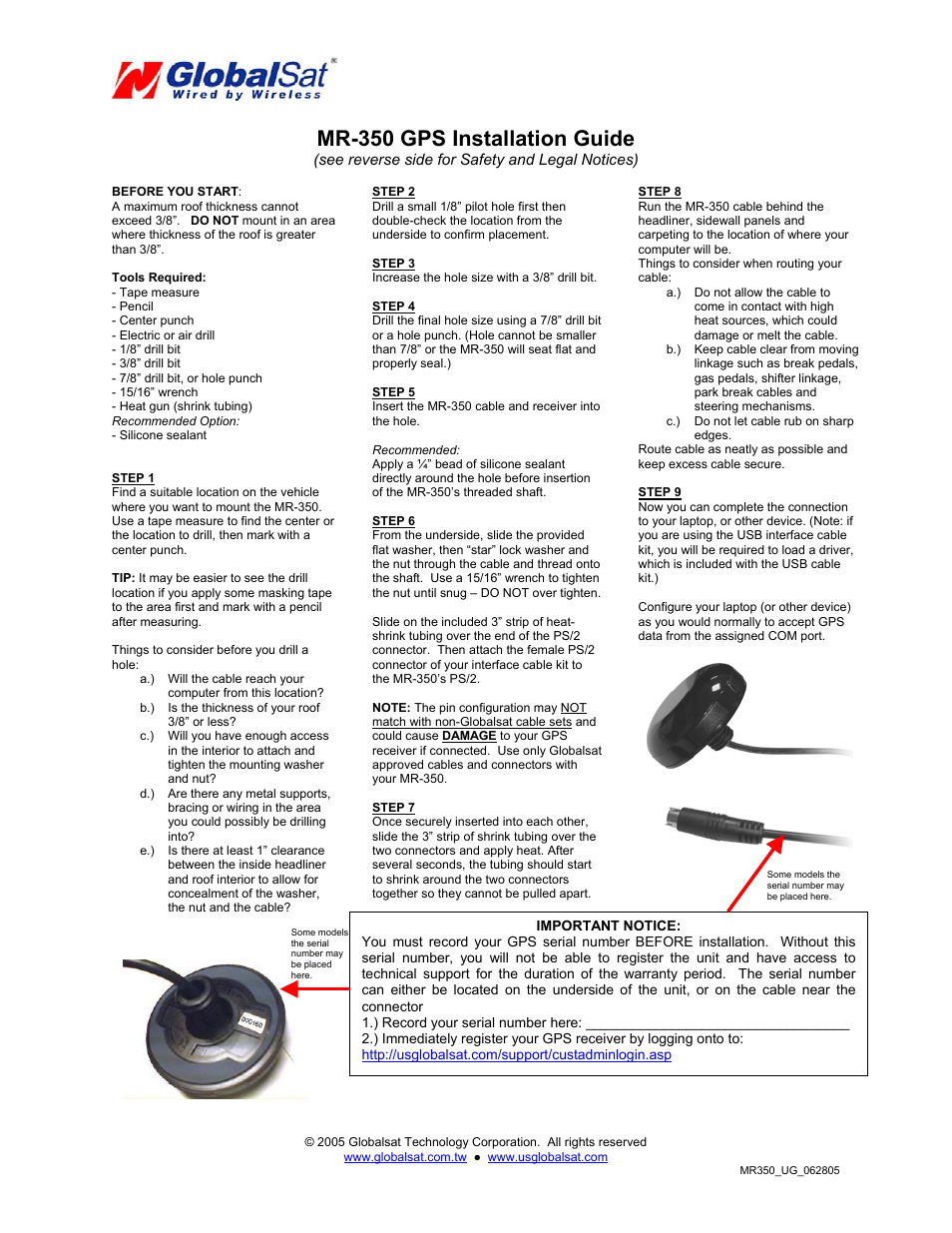 Globalsat Technology MR-350 User Manual | 2 pages