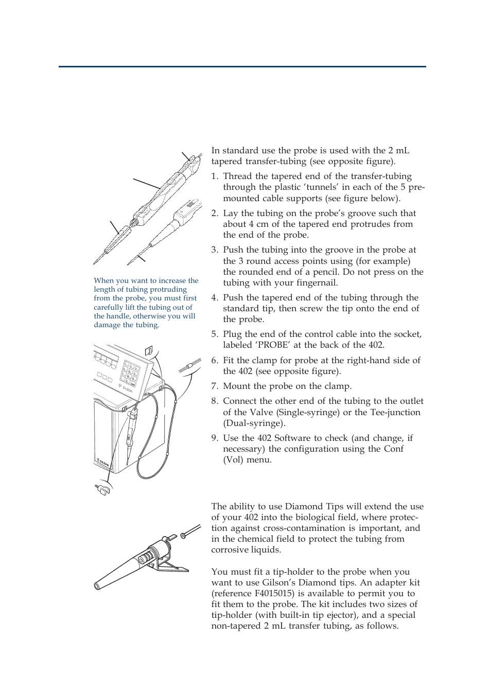 Assembling the probe, Installation, For standard use | Adapter kit for disposable tips | Gilson 402 User Manual | Page 26 / 124