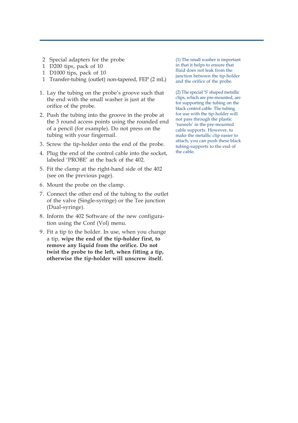 Installation, Assembling the probe | Gilson 402 User Manual | Page 27 / 124