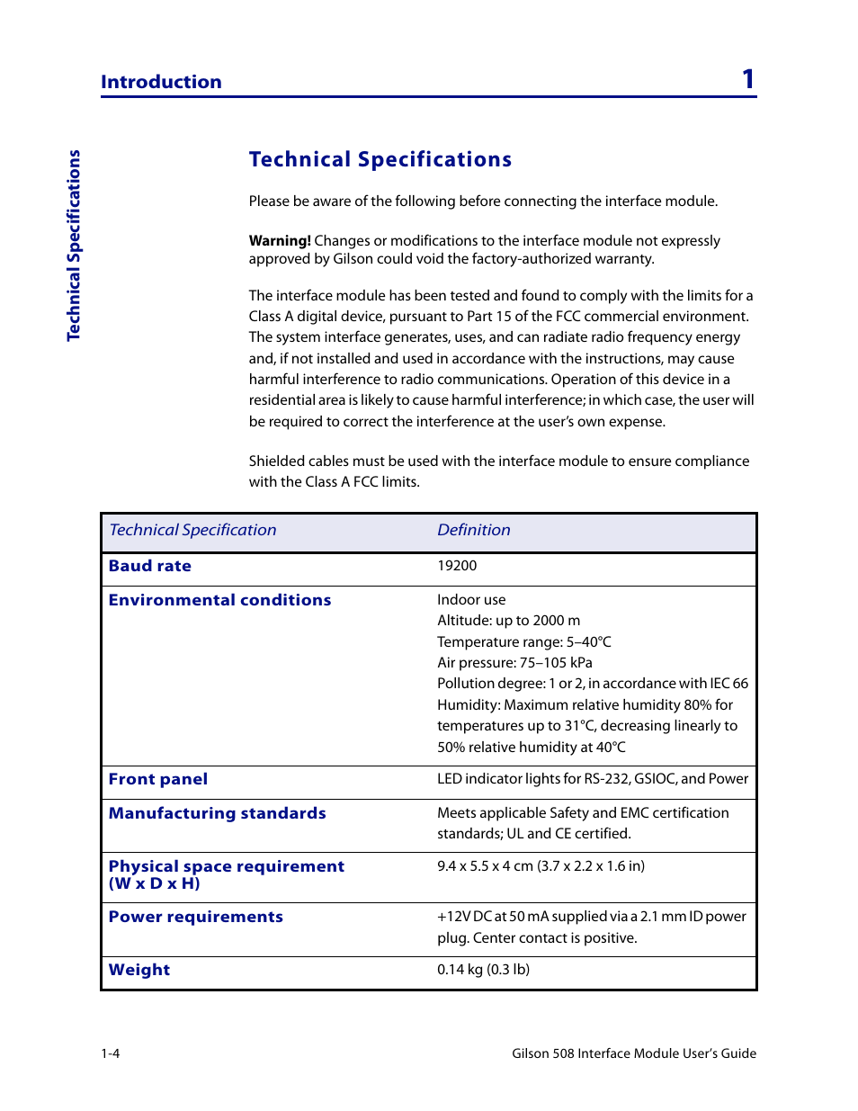 Technical specifications, Technical specifications -4 | Gilson 508 User Manual | Page 10 / 20