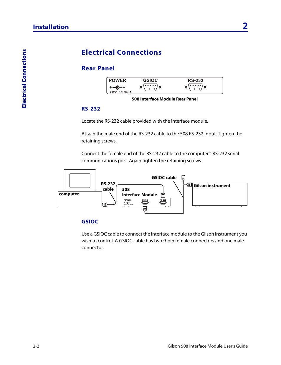 Electrical connections, Rear panel, Electrical connections -2 | Rear panel -2 | Gilson 508 User Manual | Page 12 / 20