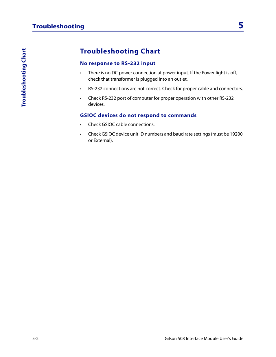 Troubleshooting chart, Troubleshooting chart -2 | Gilson 508 User Manual | Page 18 / 20