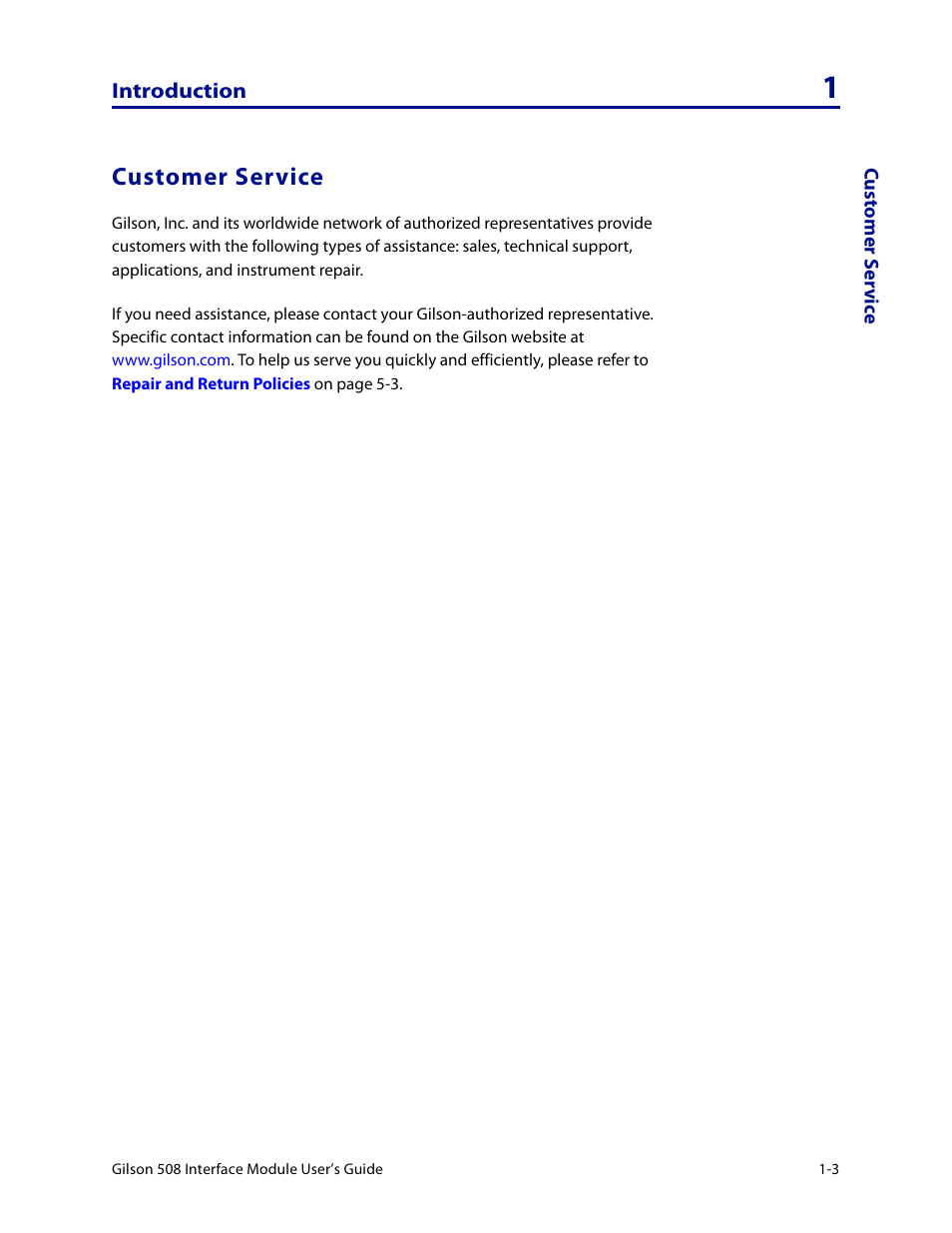 Customer service, Customer service -3 | Gilson 508 User Manual | Page 9 / 20