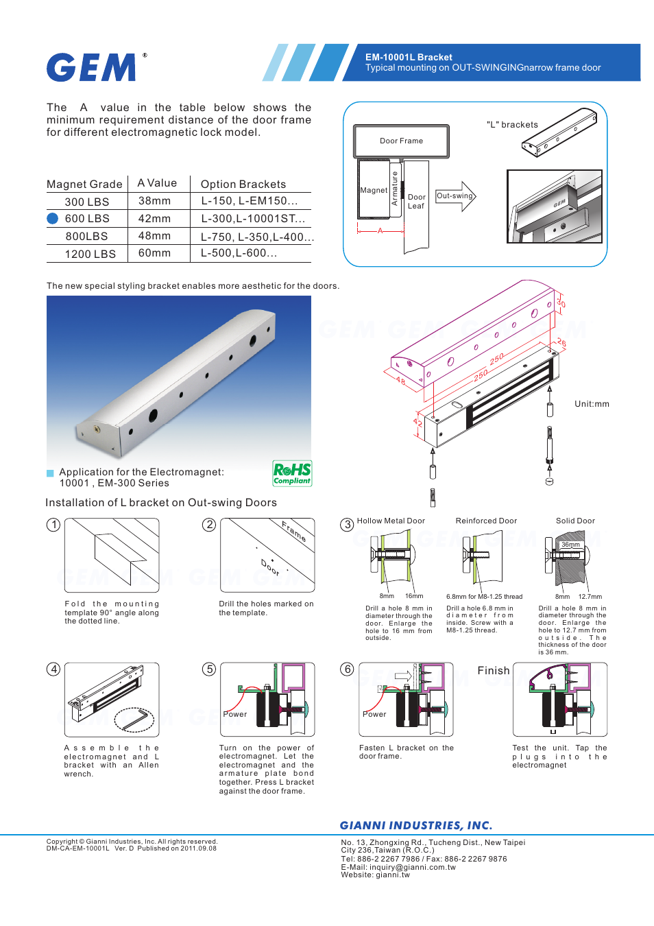 Gianni Industries EM-10001L User Manual | 1 page