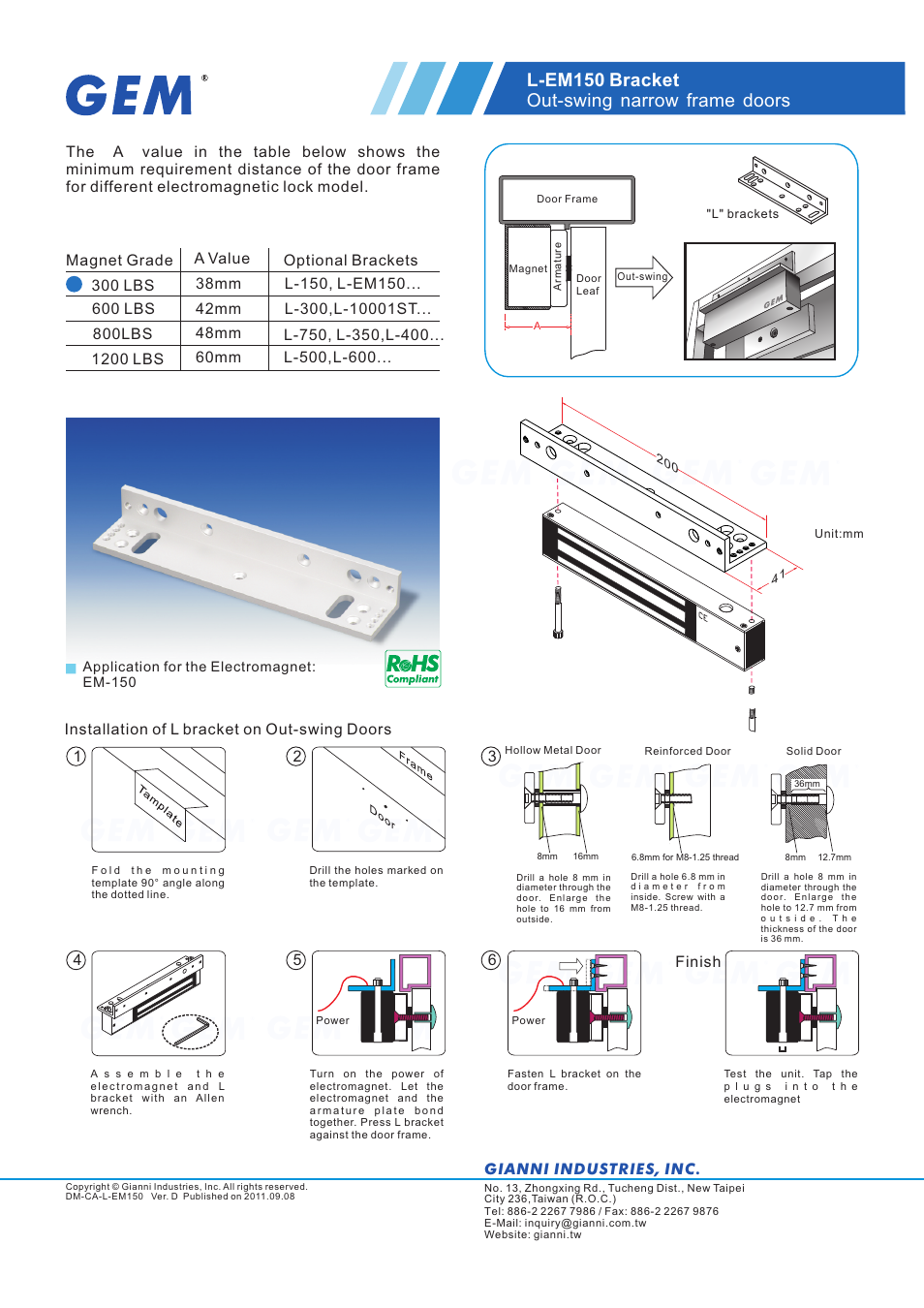 Gianni Industries GEM L-150 User Manual | 1 page