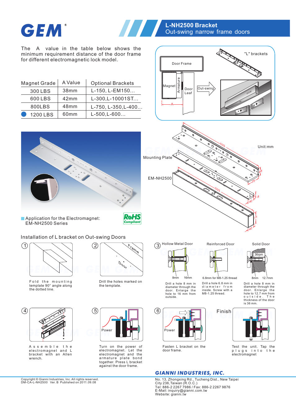 Gianni Industries GEM L-NH2500 User Manual | 1 page