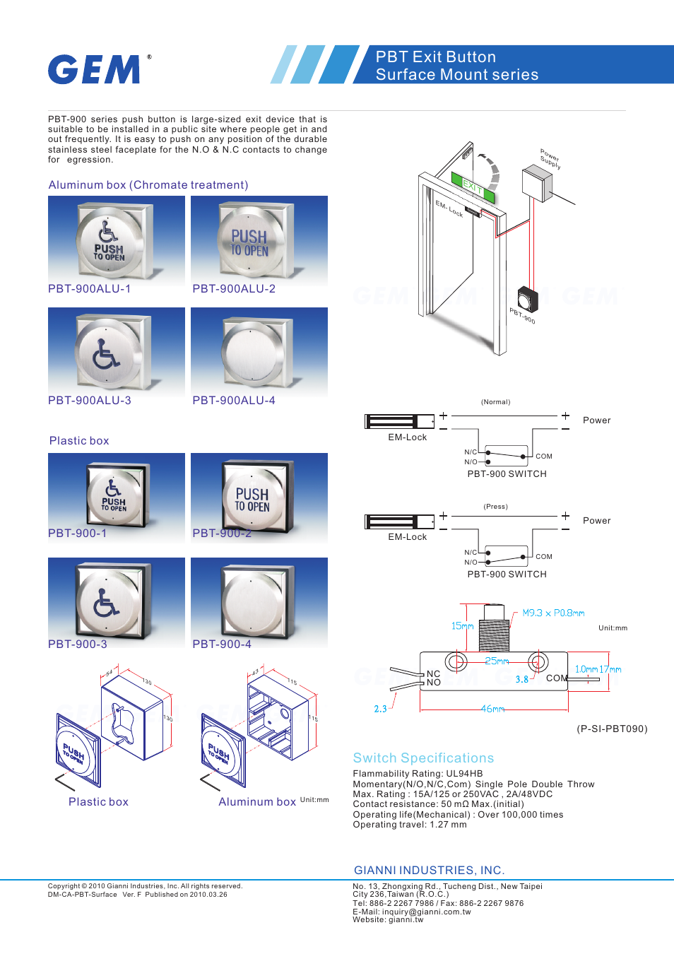 Gianni Industries PBT-900ALU-2 User Manual | 3 pages