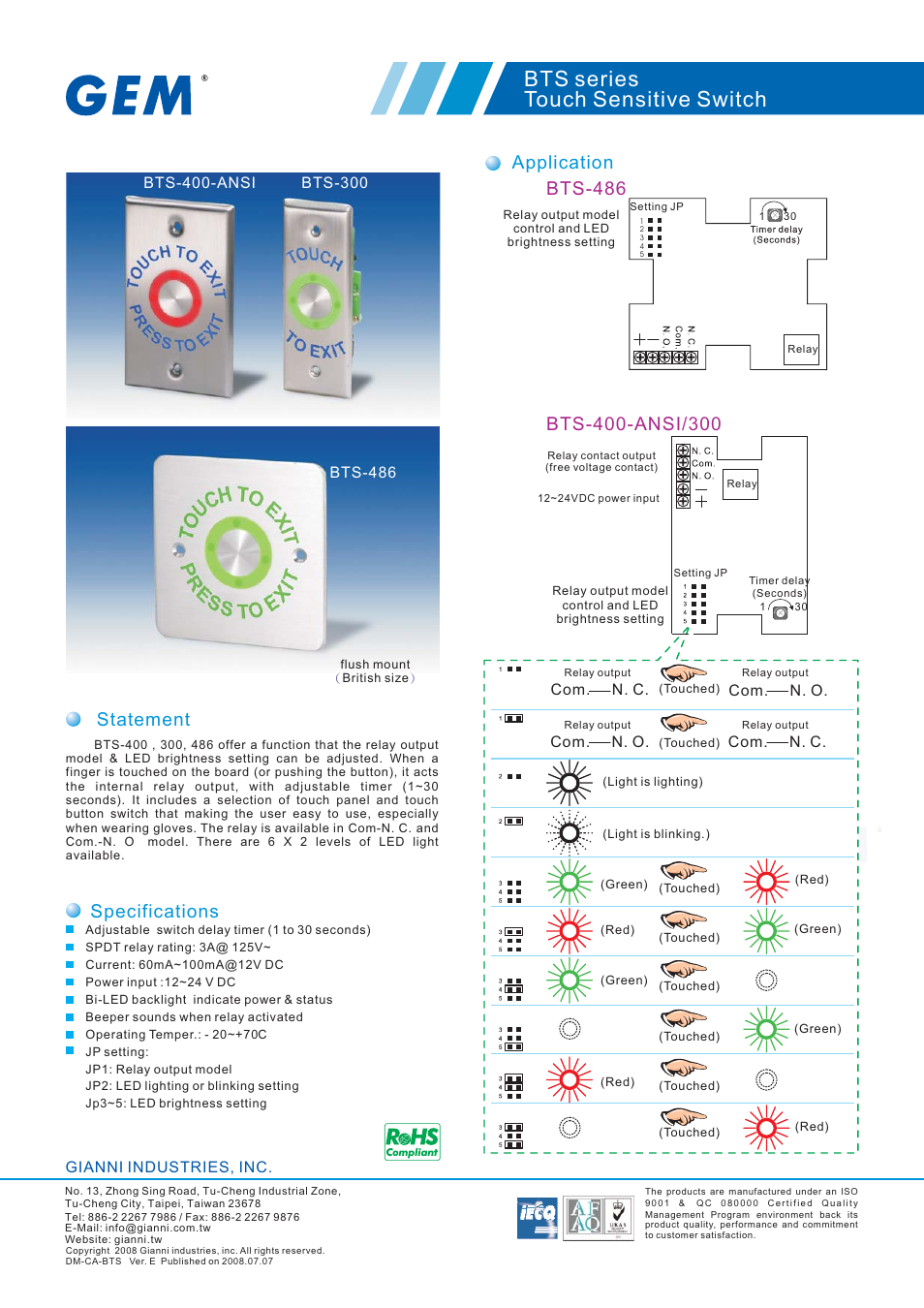 Gianni Industries BTS Series User Manual | 3 pages