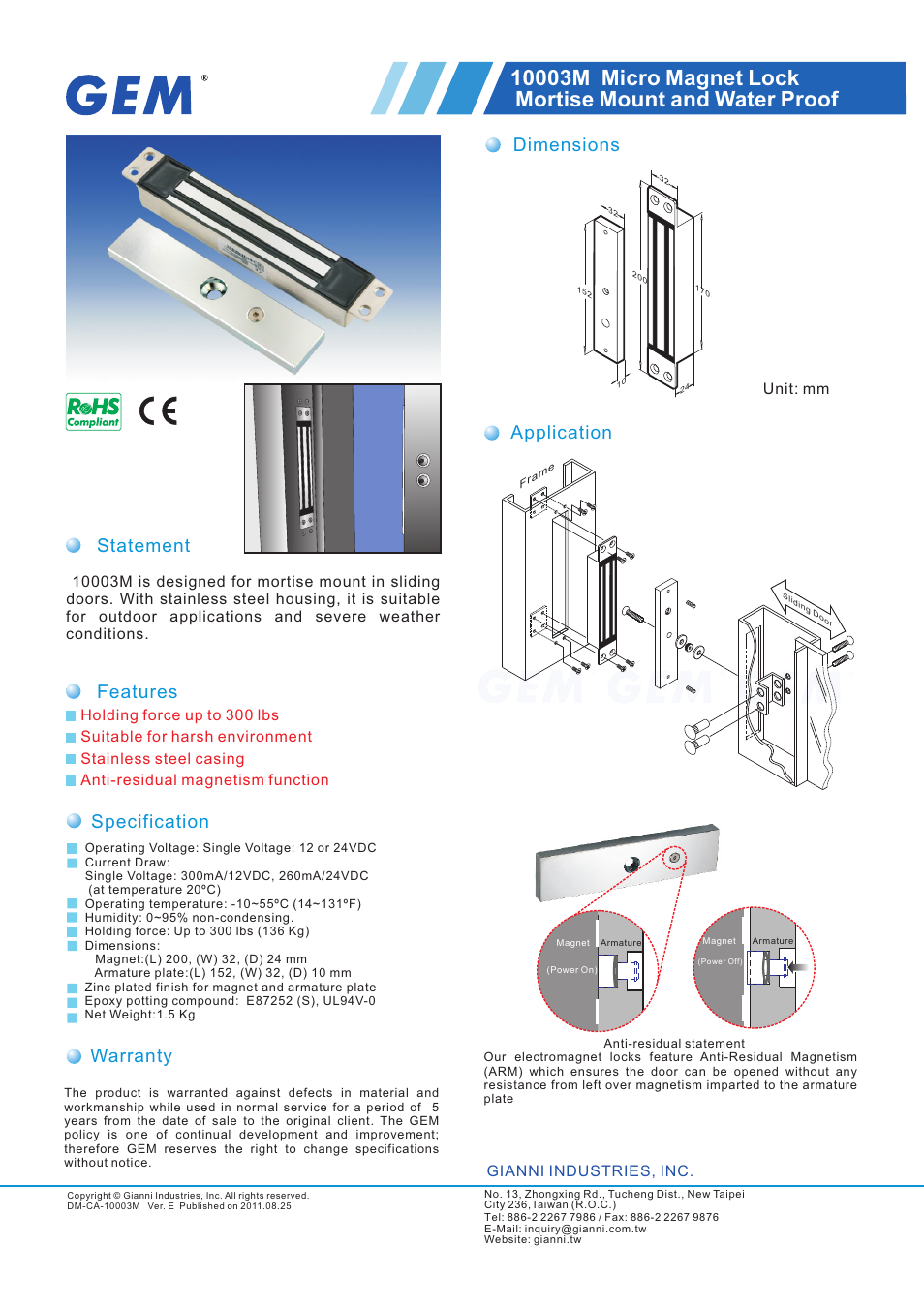 Gianni Industries 10003M User Manual | 1 page