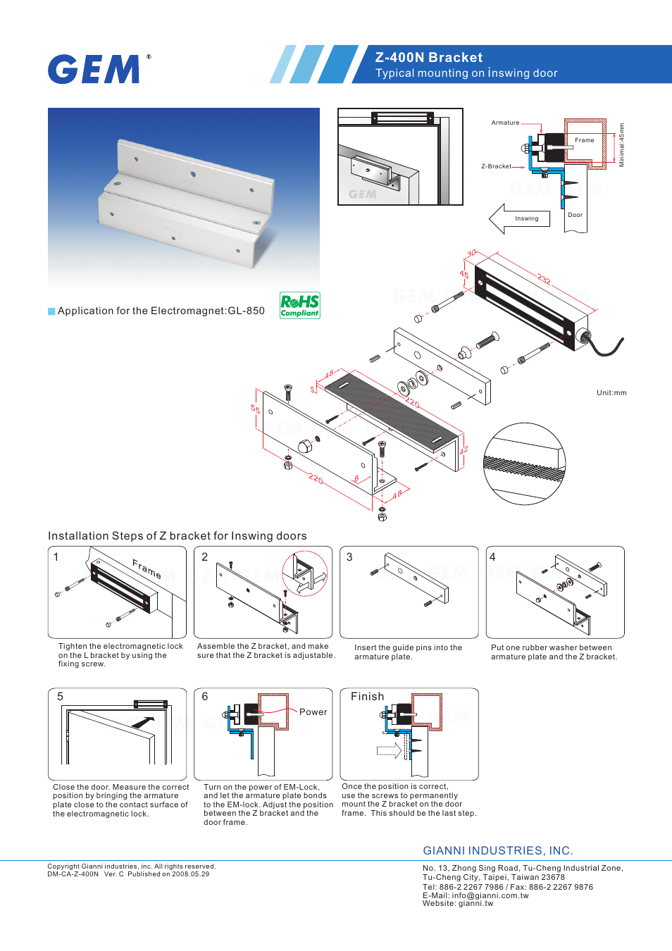 Gianni Industries Z-400N Bracket User Manual | 1 page