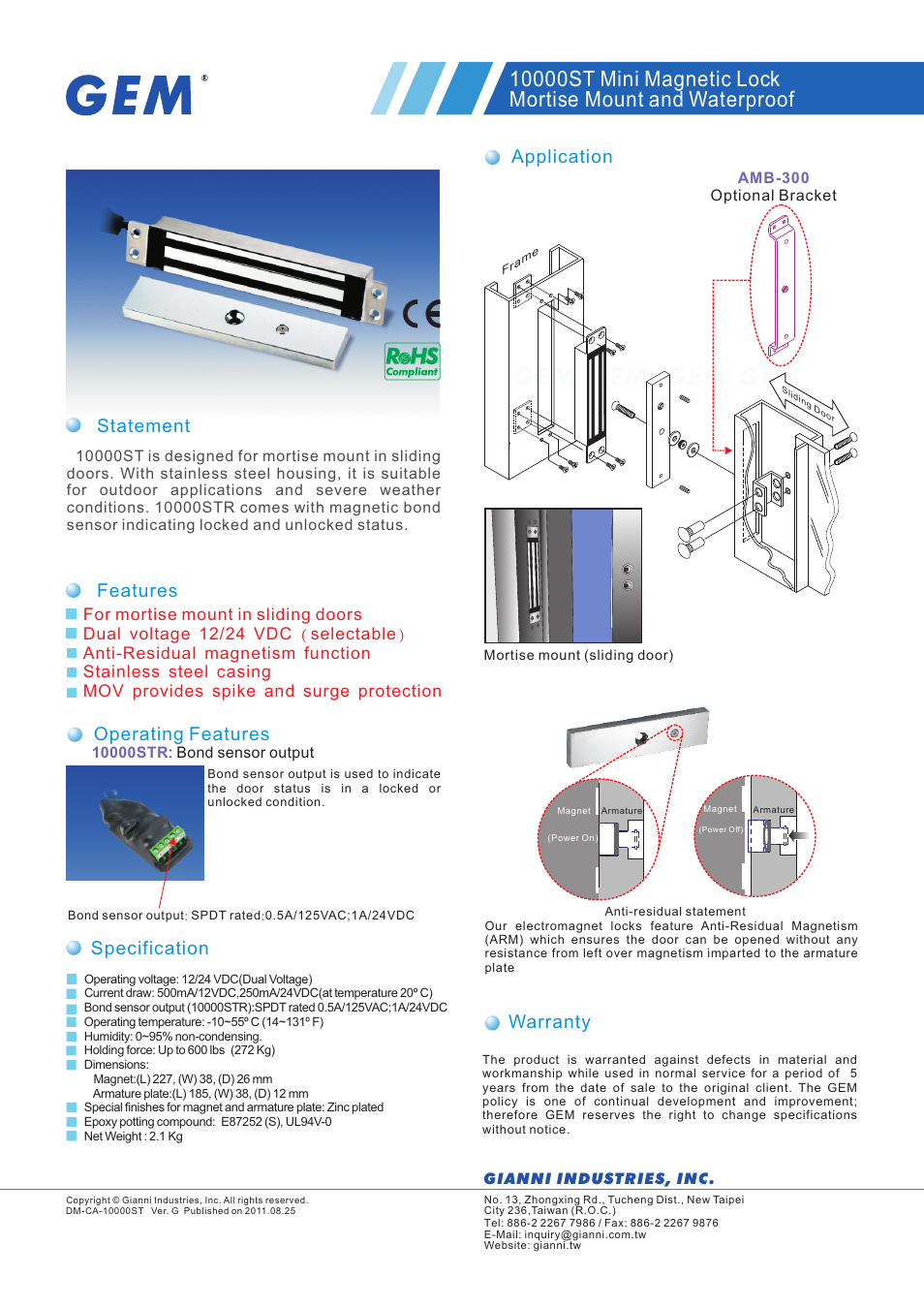 Gianni Industries 10000ST User Manual | 1 page