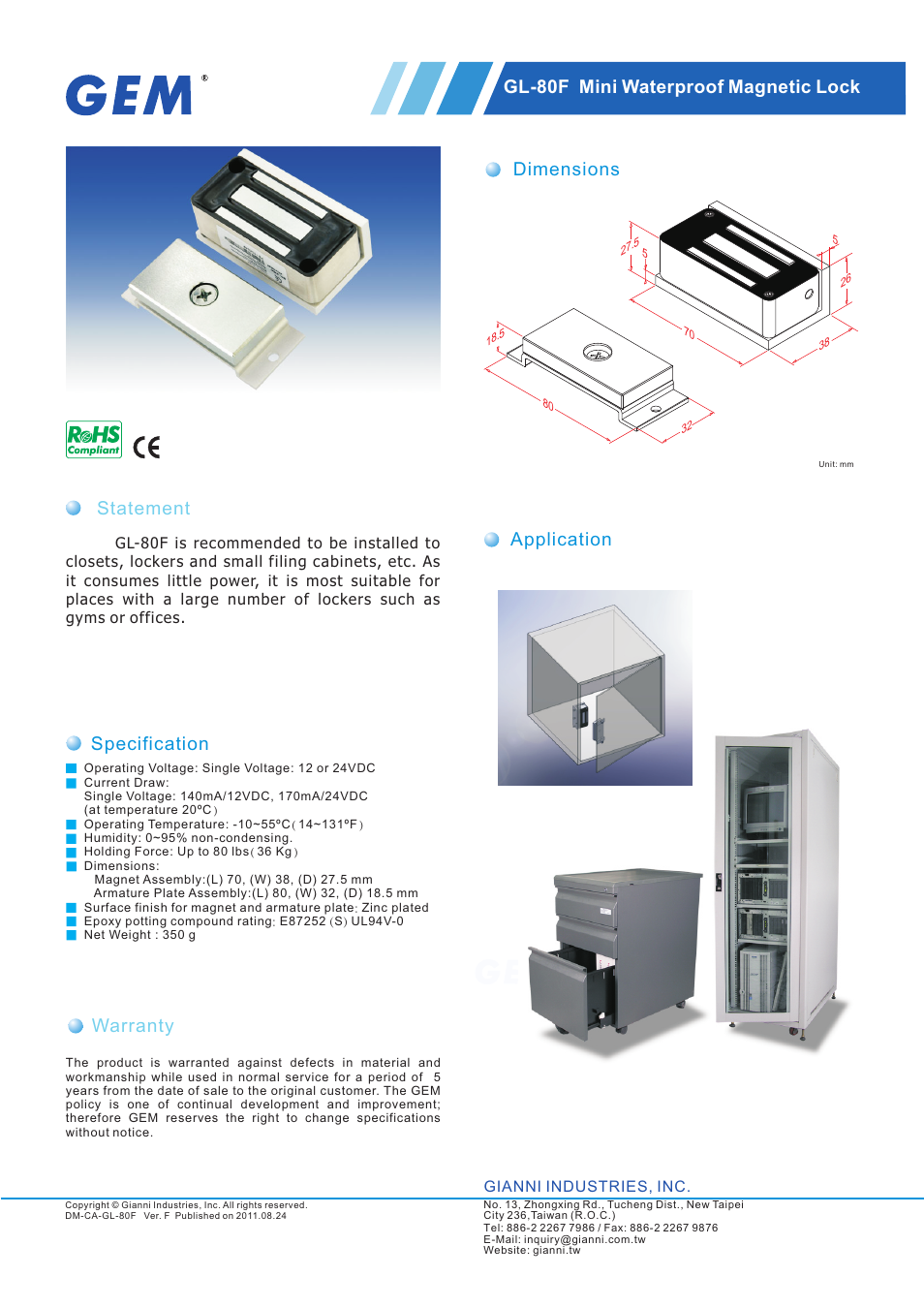 Gianni Industries GL-80F User Manual | 1 page