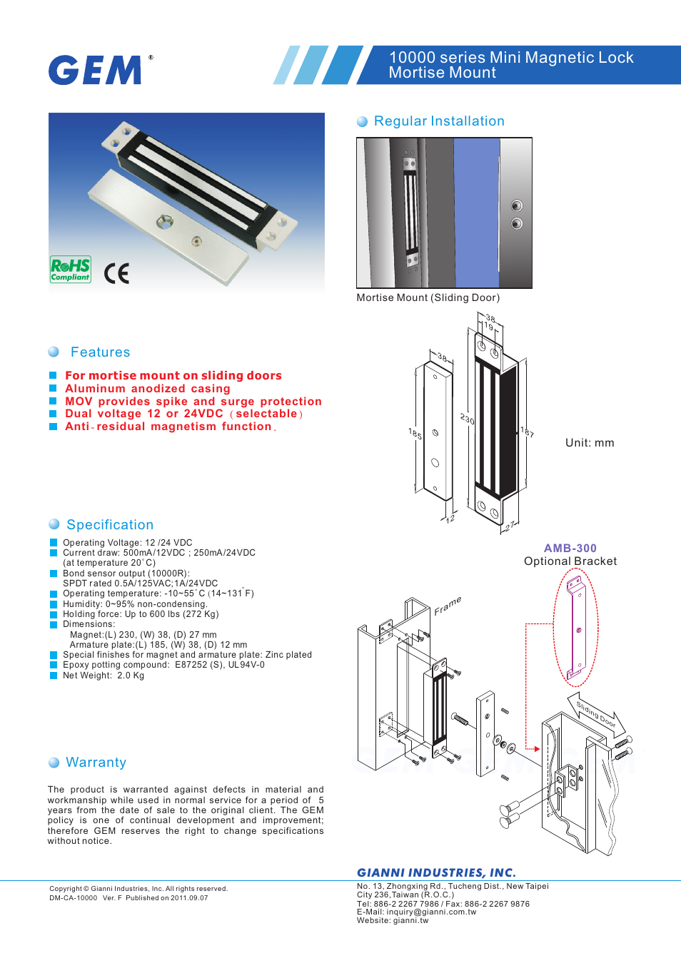 Gianni Industries 10000 series User Manual | 1 page