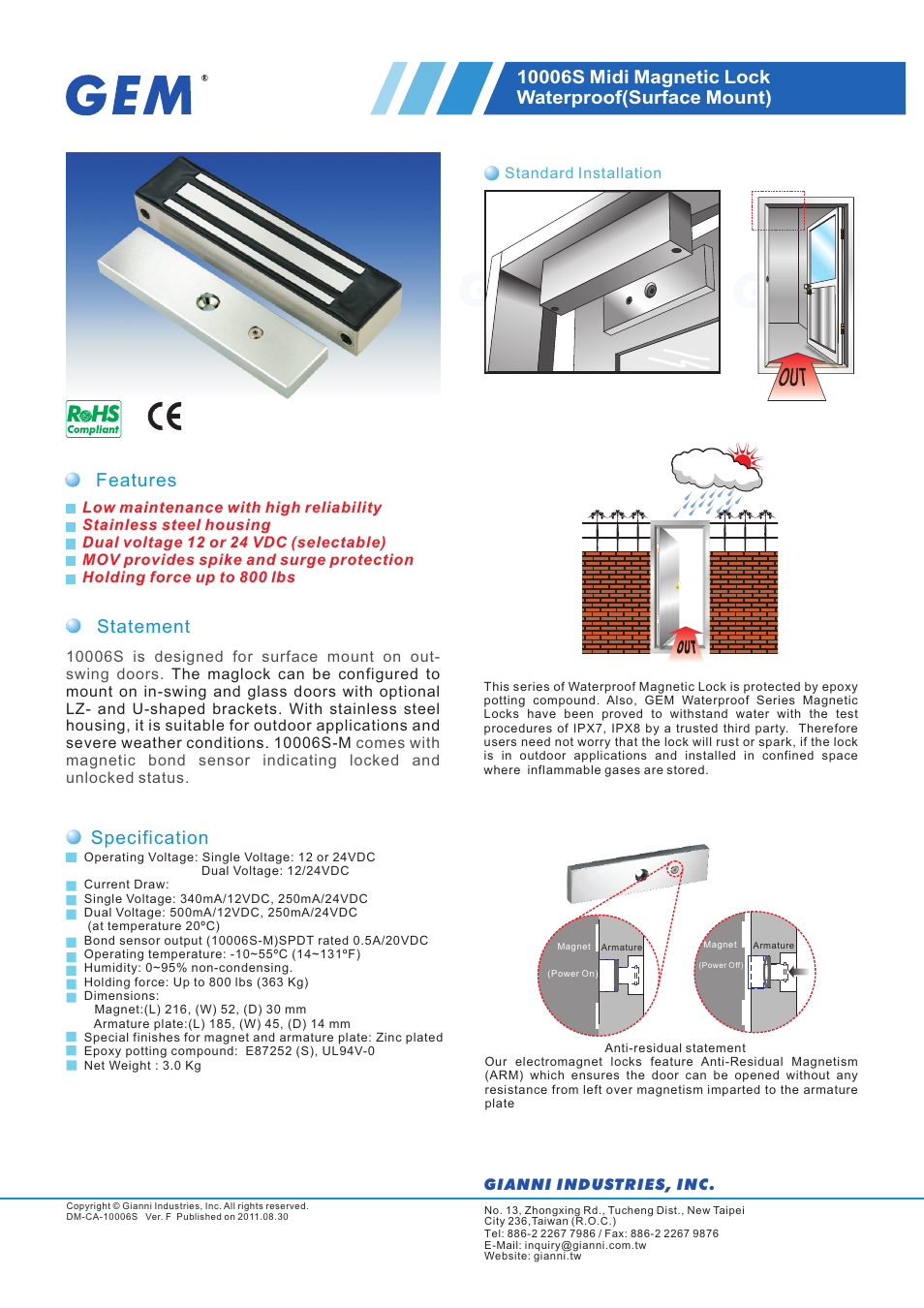 Gianni Industries 10006S User Manual | 2 pages