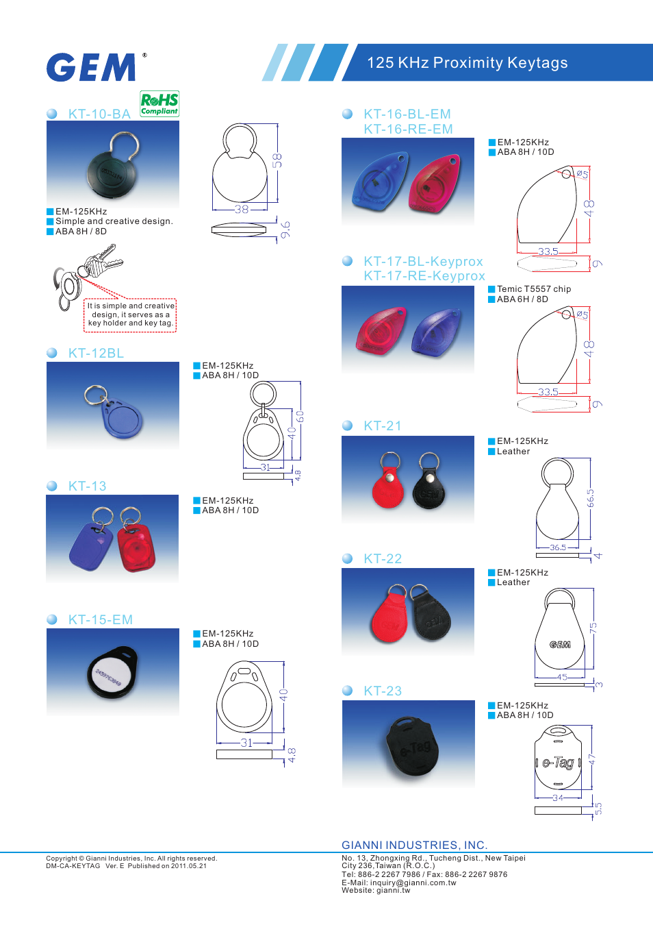 Gianni Industries GEM KT-10 User Manual | 2 pages