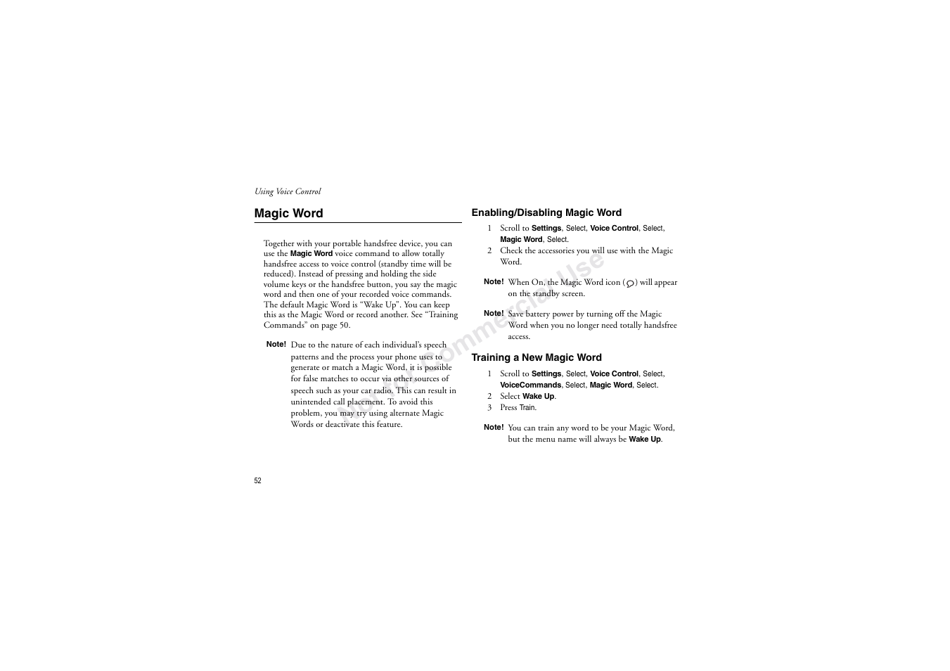 Magic word, No t fo r c om me rci al u se | Sony Ericsson T206 User Manual | Page 58 / 80