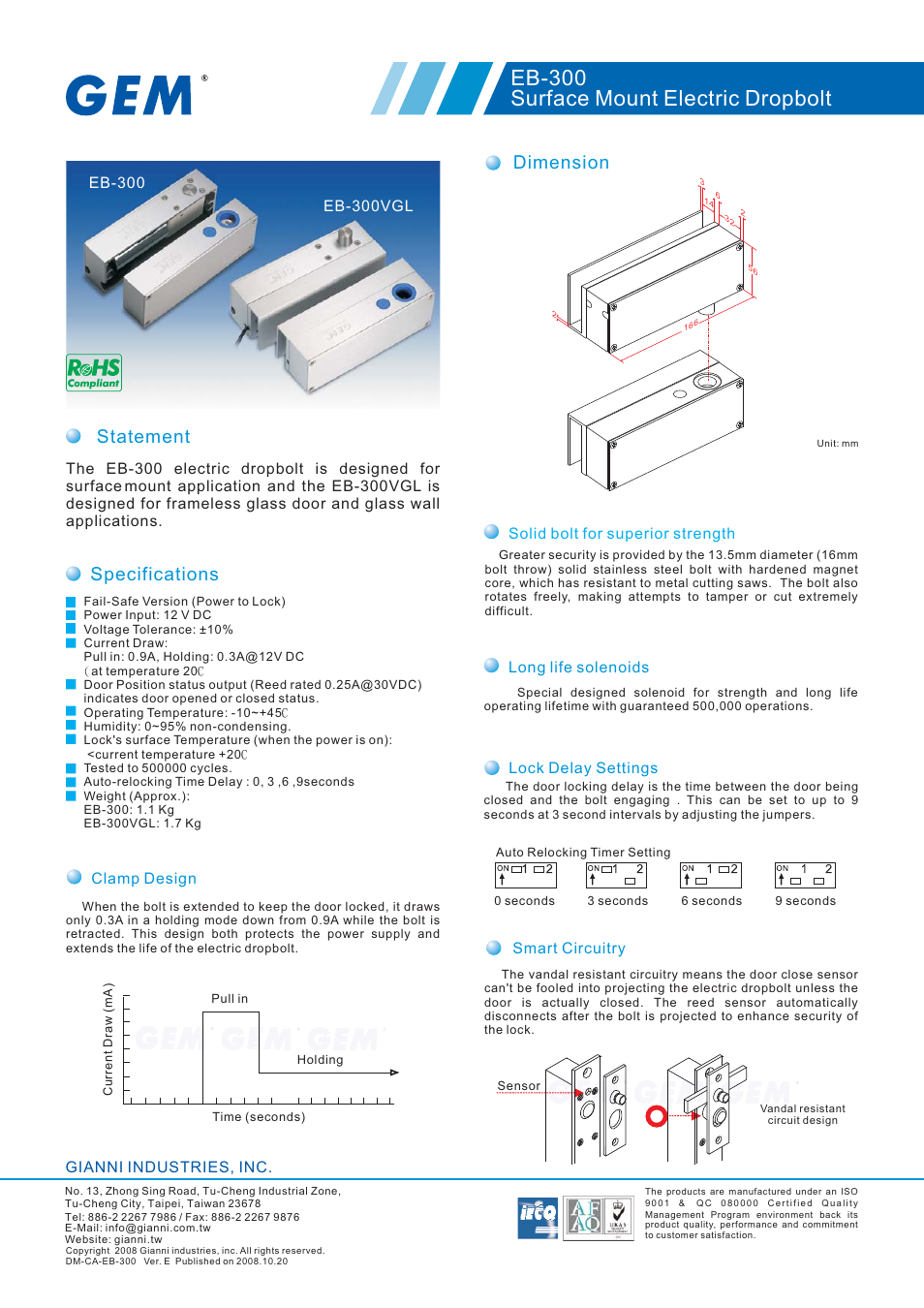 Gianni Industries EB-300 User Manual | 2 pages