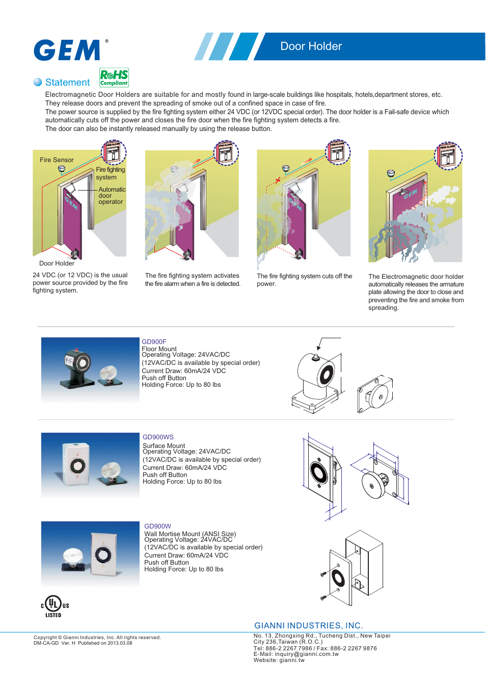 Gianni Industries GD-900WS User Manual | 3 pages