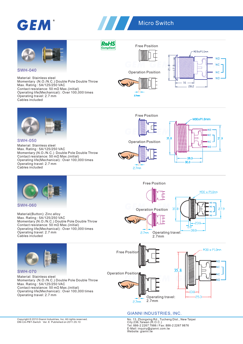 Gianni Industries SWH-040 User Manual | 5 pages