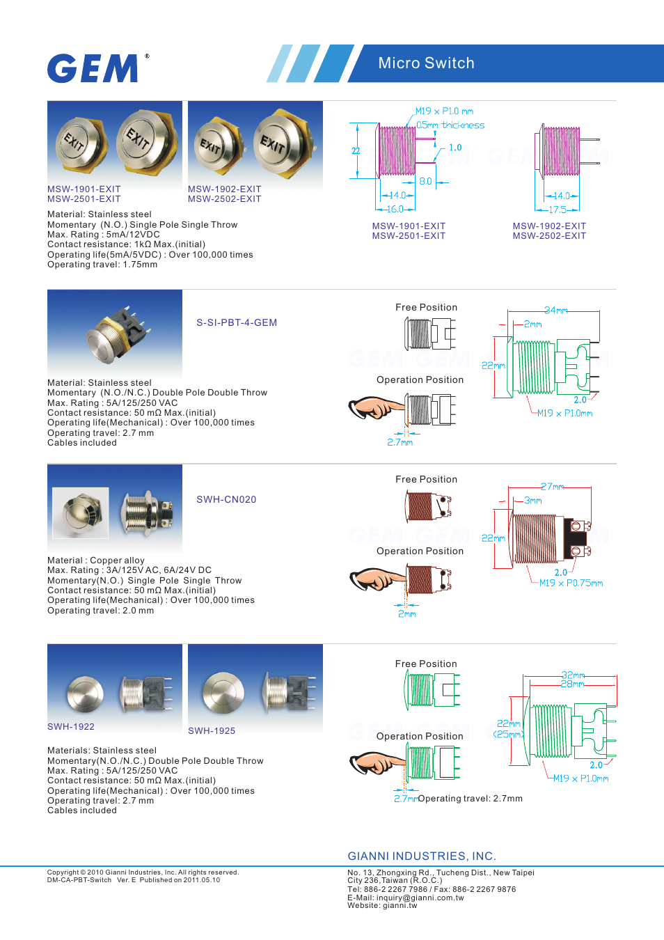 頁面 2, Micro switch, Gianni industries, inc | Gianni Industries SWH-040 User Manual | Page 2 / 5