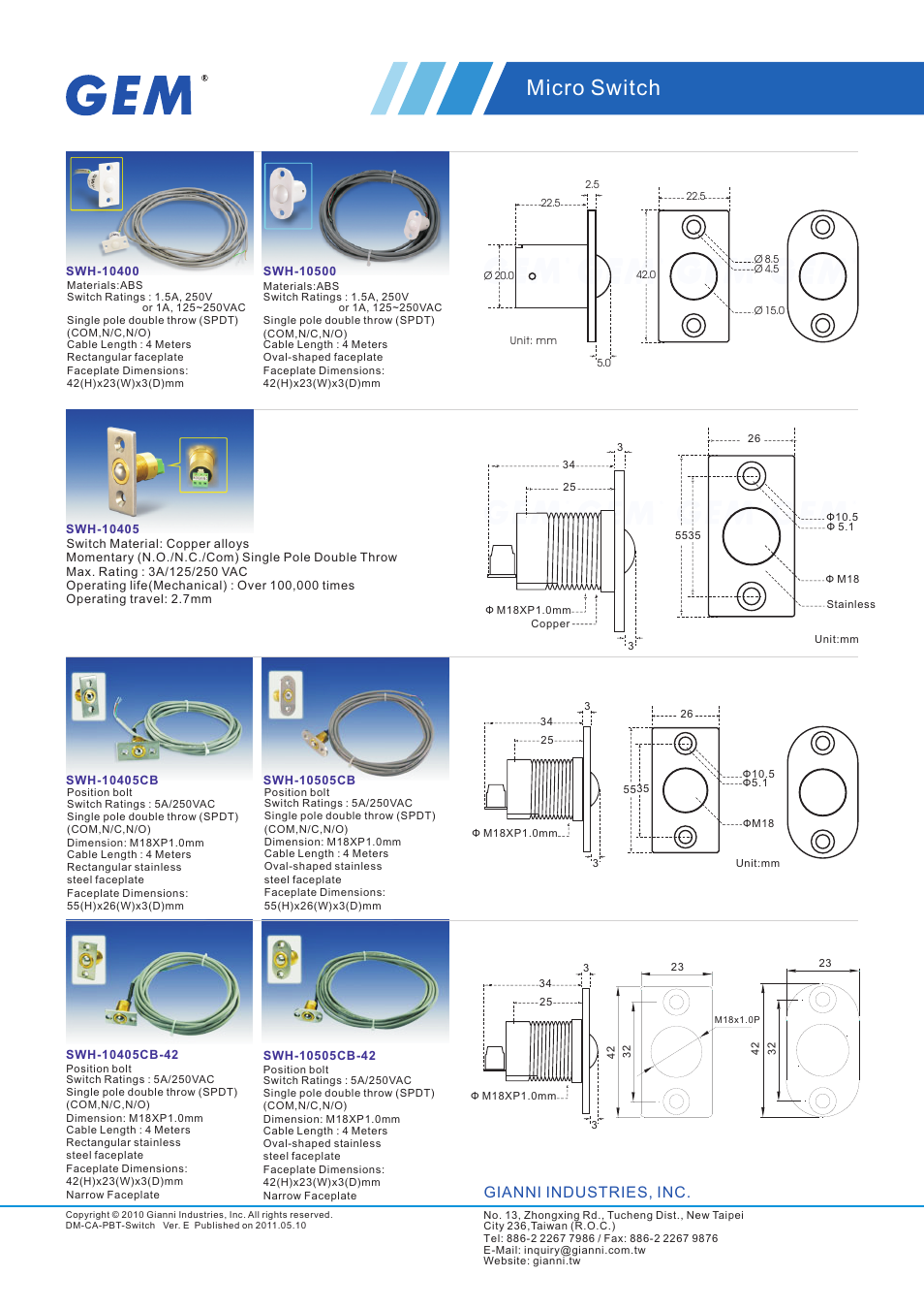 頁面 4, Micro switch, Gianni industries, inc | Gianni Industries SWH-040 User Manual | Page 4 / 5