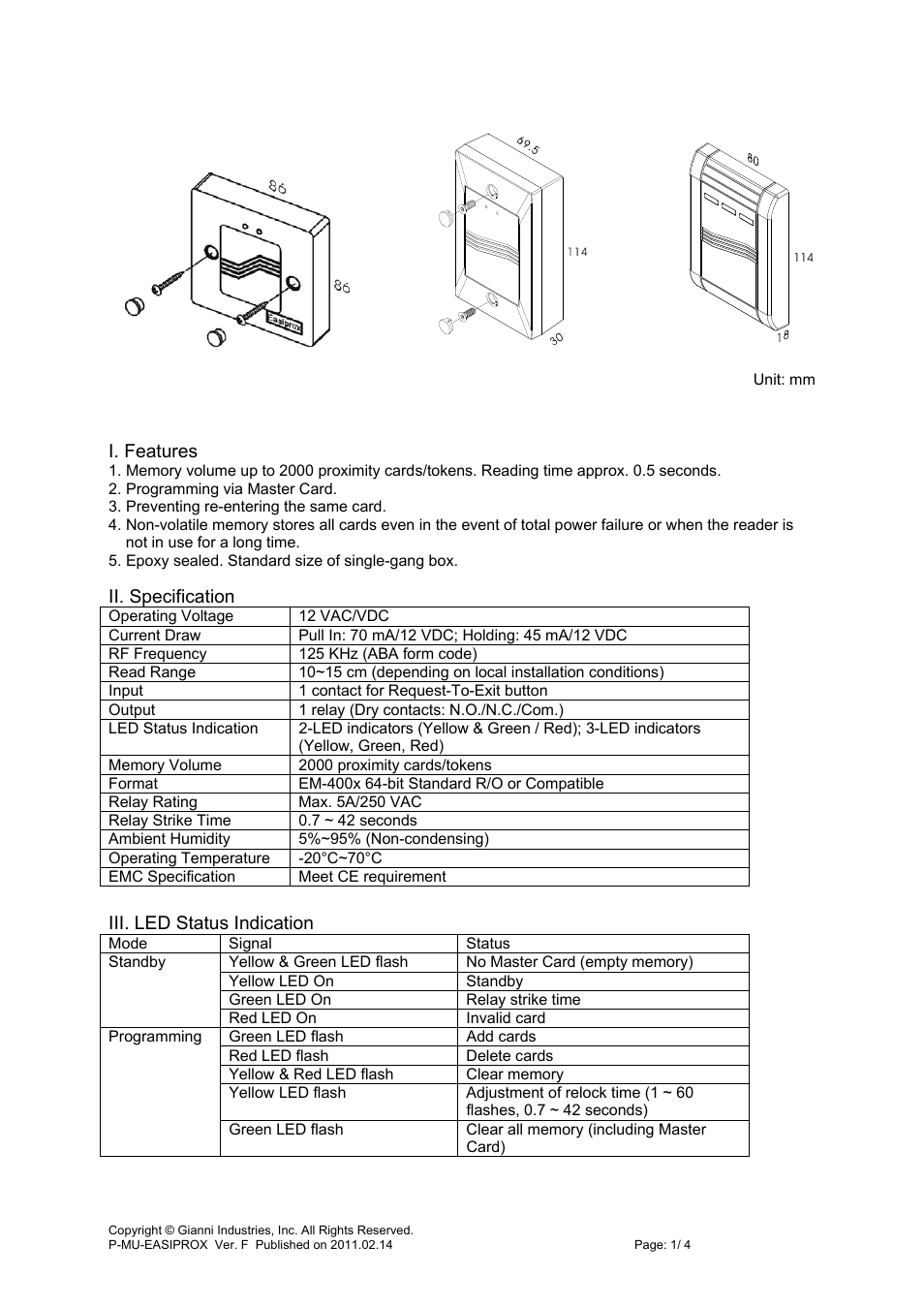 Gianni Industries Easiprox User Manual | 4 pages
