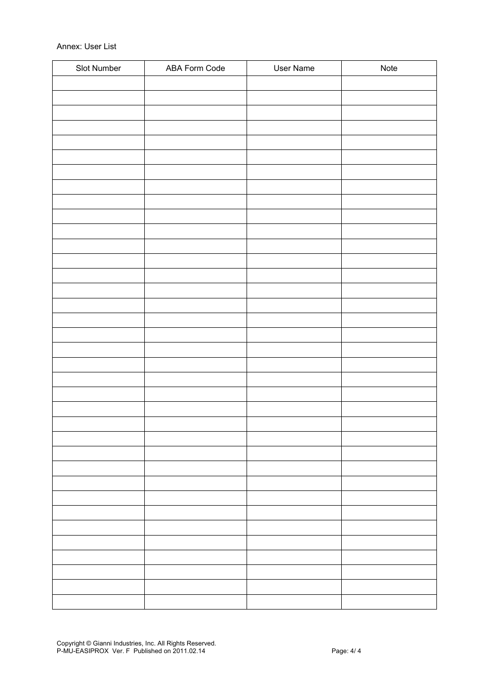 Gianni Industries Easiprox User Manual | Page 4 / 4