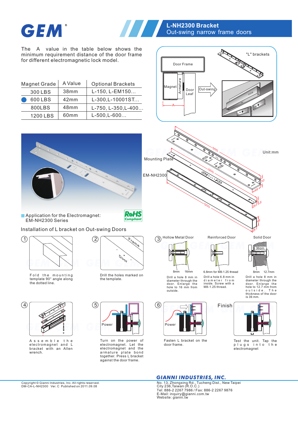 Gianni Industries GEM L-400 User Manual | 1 page