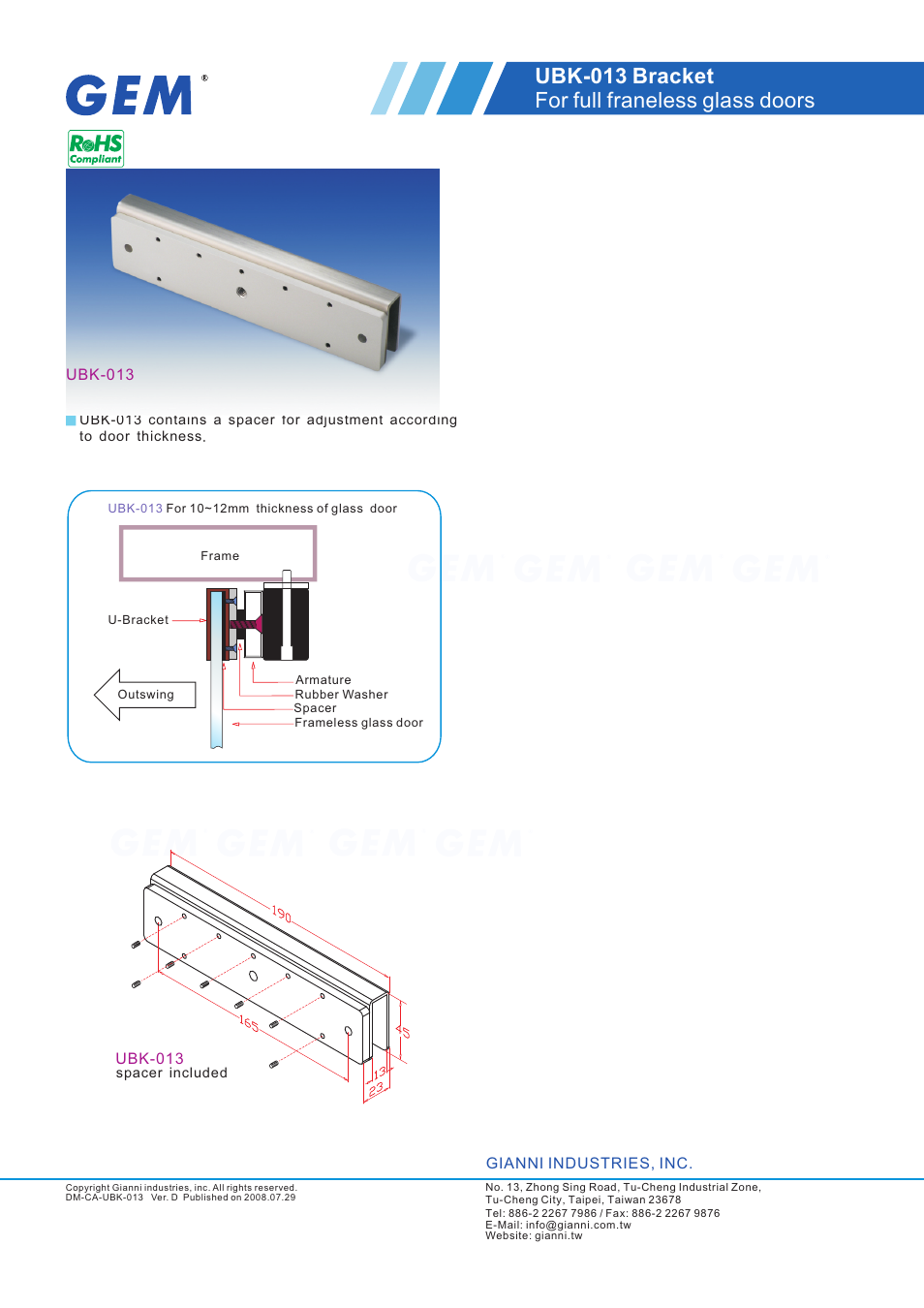 Gianni Industries UBK-010 User Manual | 1 page