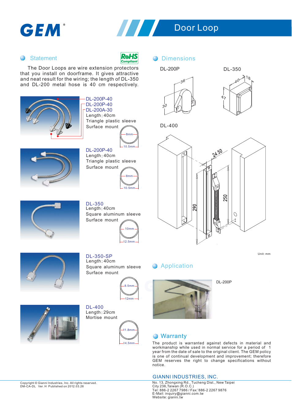 Gianni Industries DL-350 User Manual | 2 pages