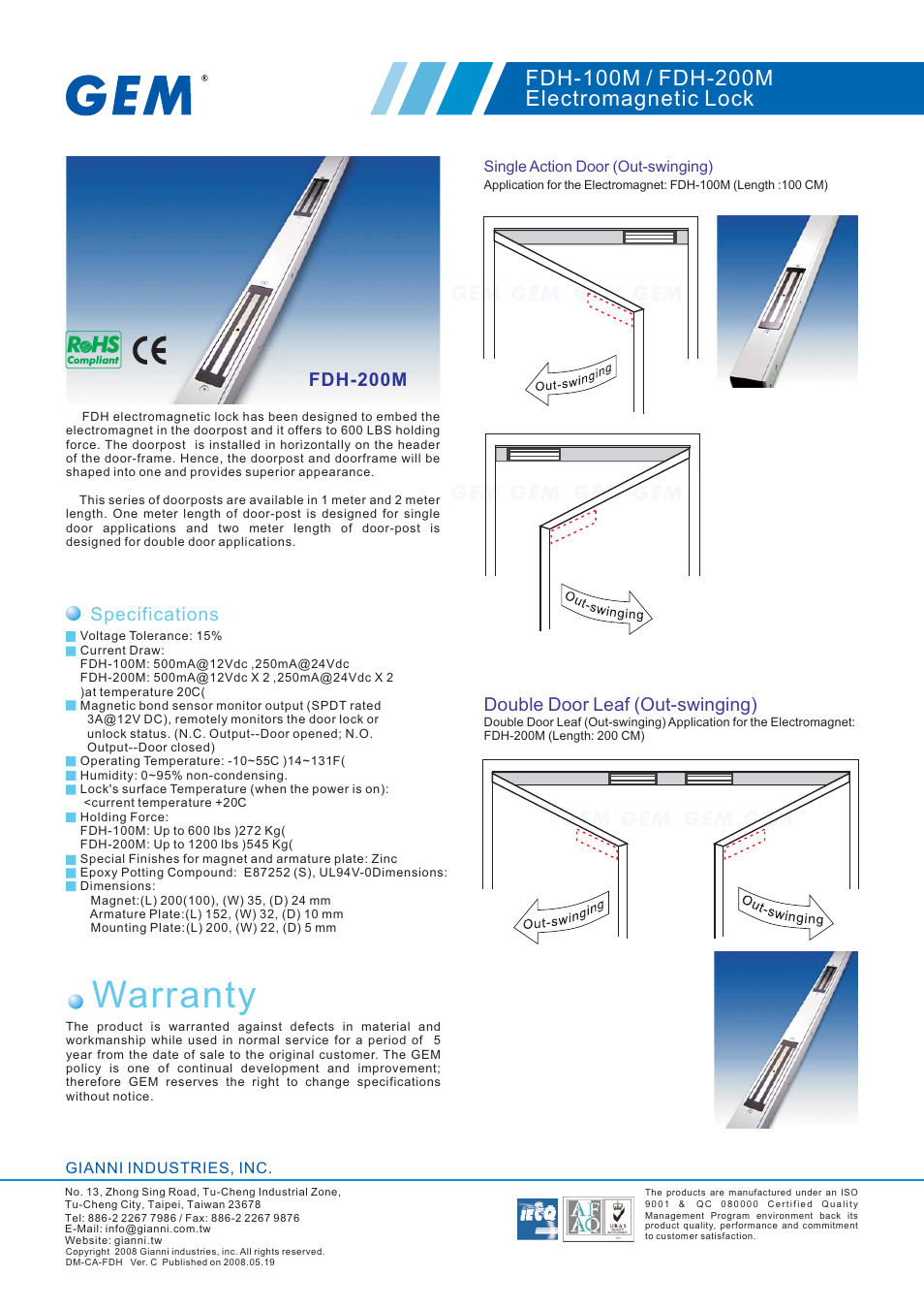 Gianni Industries FDH-200M User Manual | 2 pages