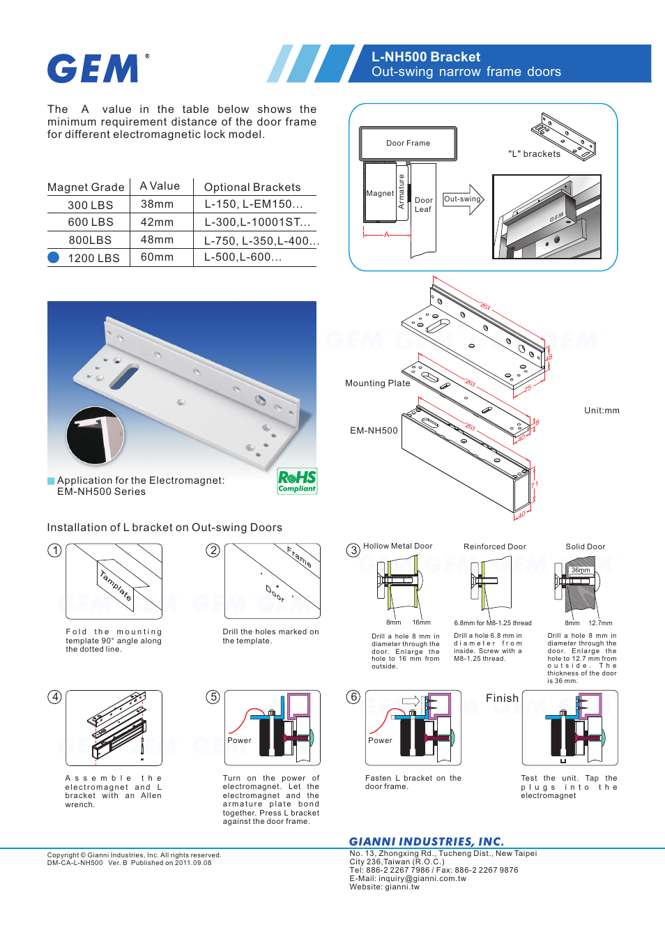 Gianni Industries L-NH500 User Manual | 1 page