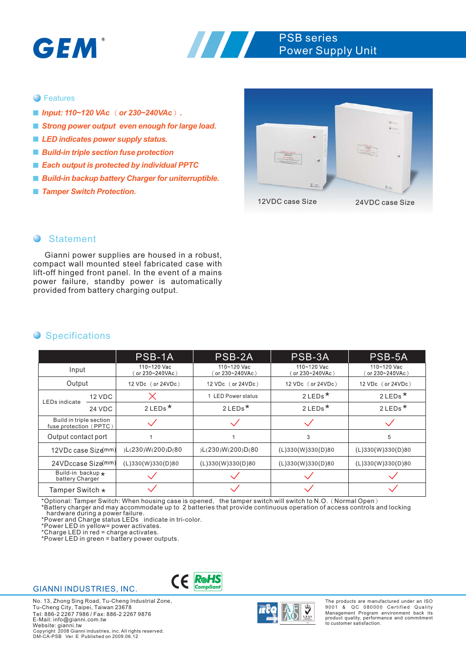 Gianni Industries GEM PSB series User Manual | 2 pages